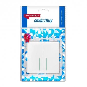 Выключатель проходной 2-клавишный с индикатором Smart Buy "Нептун" SBE-05w-10-SW22-1 белый