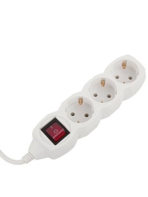 Удлинитель сетевой TouchLife, 3 розетки, c заземлением, выключатель, 10А, 5 м