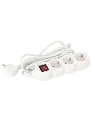 Удлинитель сетевой TouchLife, 3 розетки, c заземлением, выключатель, 10А, 5 м