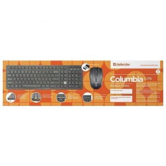 Набор беспроводной DEFENDER Columbia C-775RU, USB, клавиатура, мышь 3 кнопки + 1 колесо-кнопка, черный, 45775