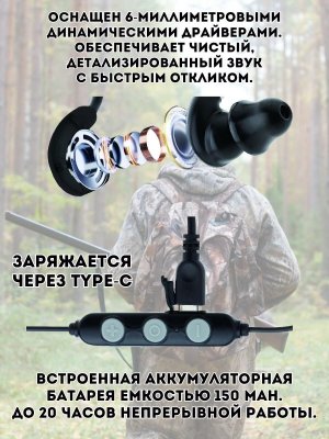 Тактические беспроводные противошумные наушники для стрельбы с защитой слуха "Aware" EARMOR M200T Bluetooth